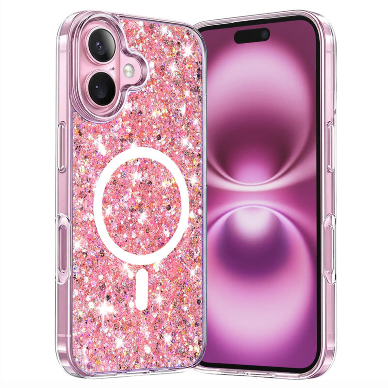 Husa cu sclipici iPhone 16 Plus Techsuit Sparkly Glitter MagSafe, roz
