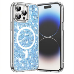 Husa cu sclipici iPhone 14 Pro Techsuit Sparkly Glitter MagSafe, bleu
