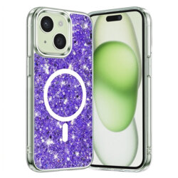 Husa cu sclipici iPhone 15 Plus Techsuit Sparkly Glitter MagSafe, mov
