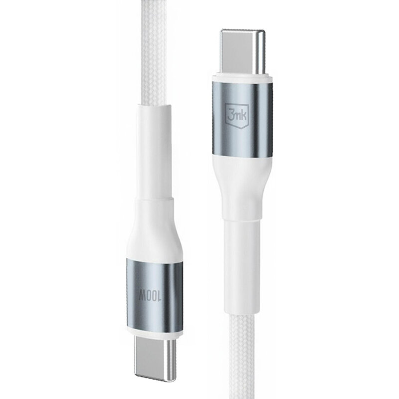 Cablu date Type-C Super Fast Charge 3mk Hyper N, alb, 100W, 2m