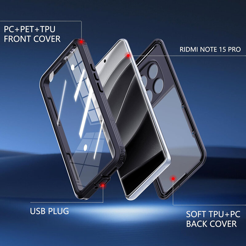 Husa impermeabila Xiaomi Redmi Note 15 Pro 5G ShellBox Waterproof IP68, negru