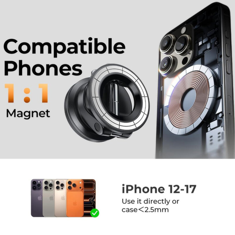 Suport auto de telefon cu magnet, pliabil Lisen, negru, A608