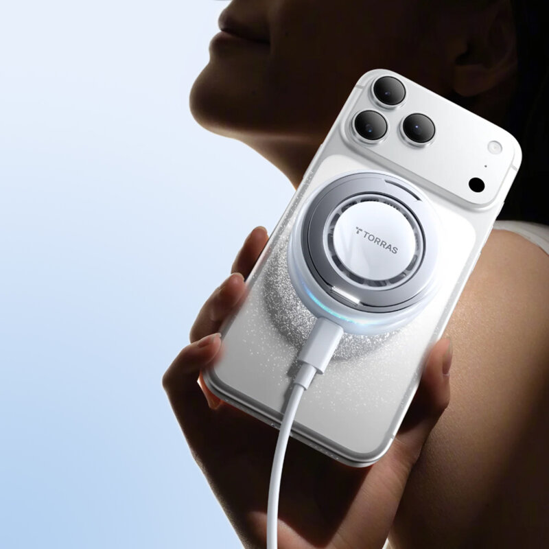 Incarcator wireless MagSafe cu suport inel, cooler Torras, alb