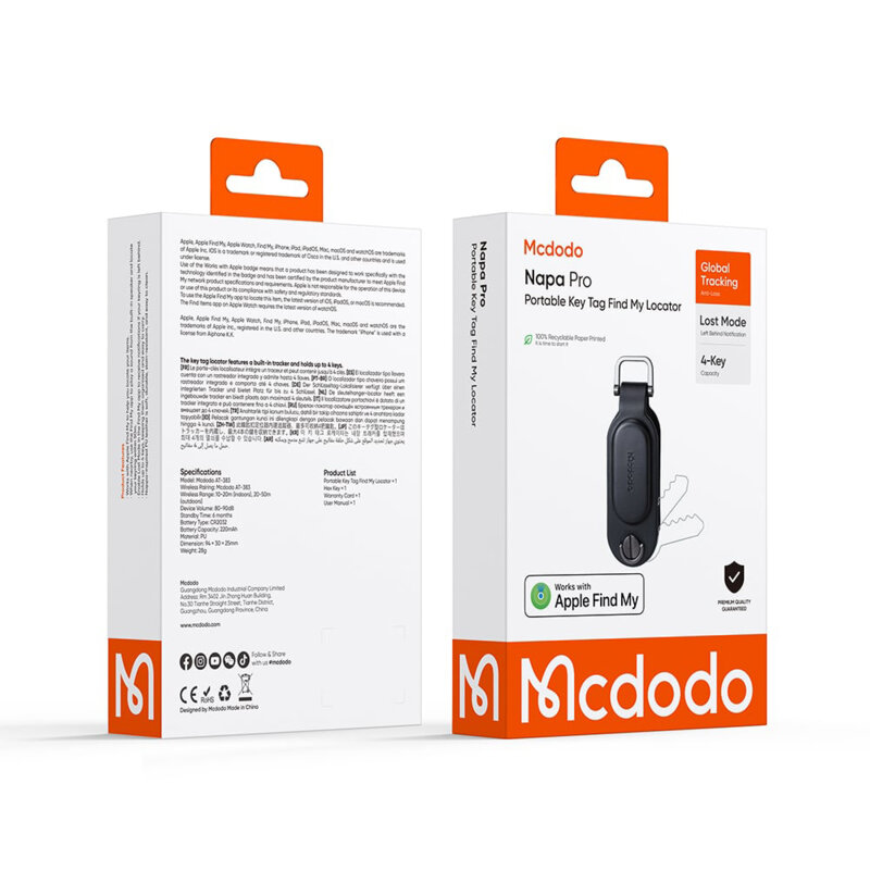 Localizator chei, pentru iOS, PU, 220mAh Mcdodo Napa Pro, negru