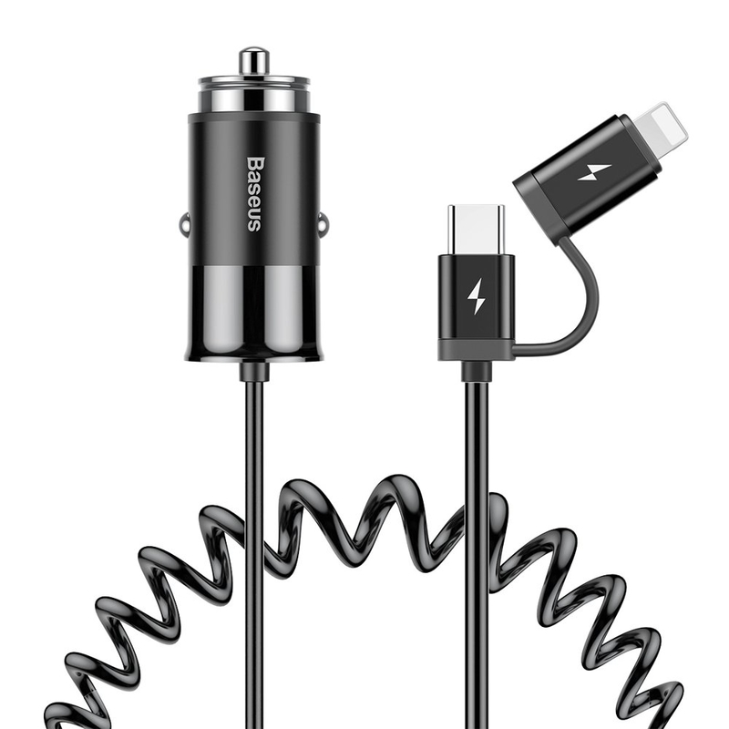 Incarcator Auto Baseus USB 2.4A Si Cablu Lightning/USB-C 2.4A - CCALL-EL01 - Negru