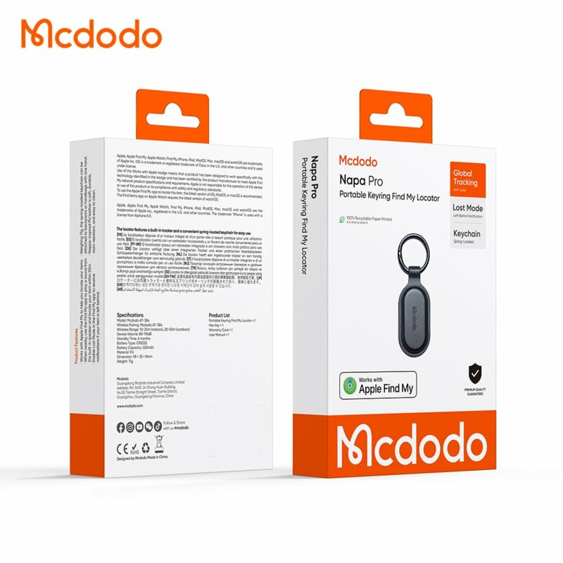Localizator chei Find My din PU, 220mAh Mcdodo Napa Pro, negru