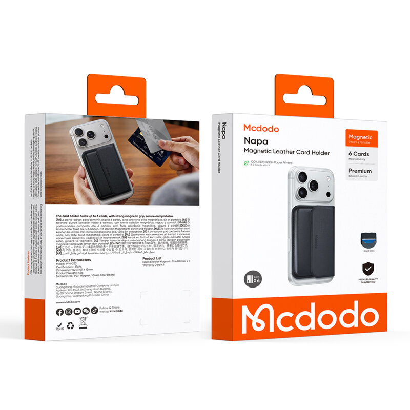 Portofel magnetic piele eco pentru carduri Mcdodo, negru