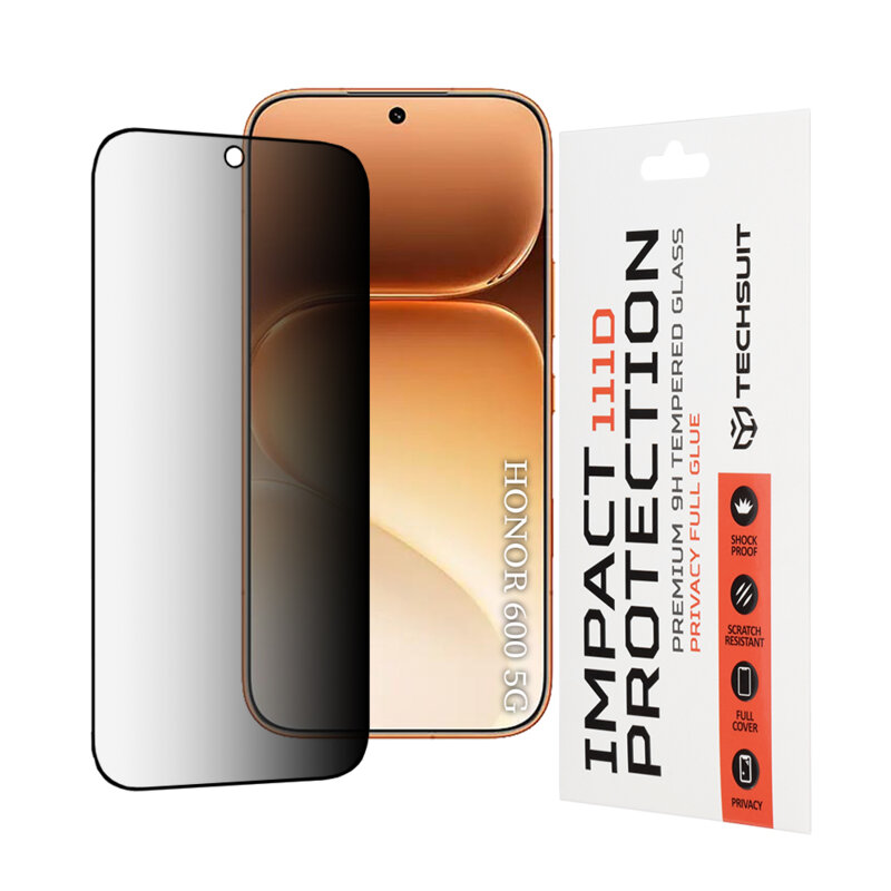 Folie sticla Honor 600 Techsuit 111D Privacy Full Glue, negru