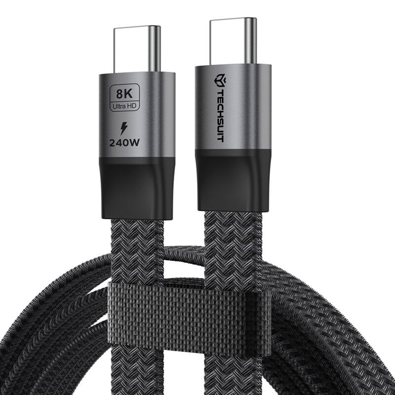 Cablu date 240W, Type-C 8K, 40Gbps Techsuit ElysiumSync Pro, 1m, gri