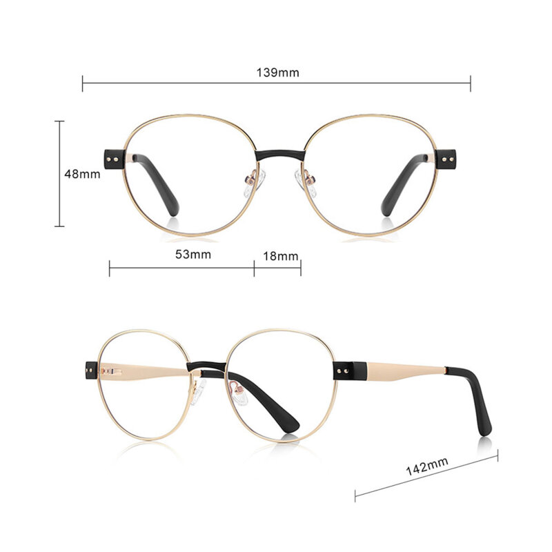 Ochelari rotunzi de dama, filtru lumina Techsuit, auriu/negru, 3175
