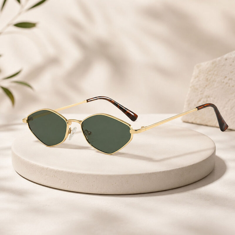 Ochelari de dama cu rama geometrica Techsuit 6206, auriu / verde