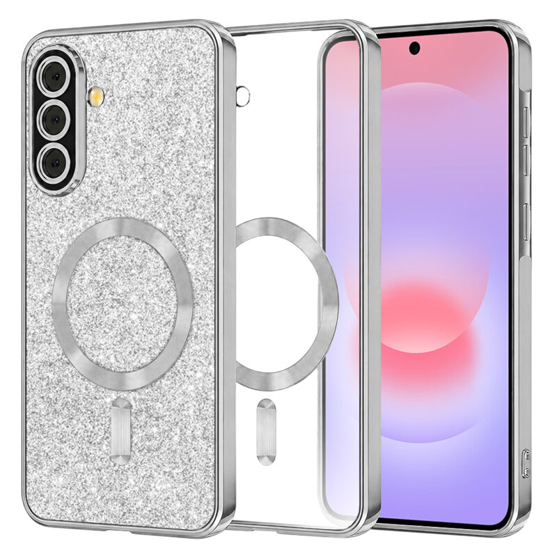 Husa premium Samsung Galaxy A37 5G Techsuit Luxury Glitter MagSafe, argintiu