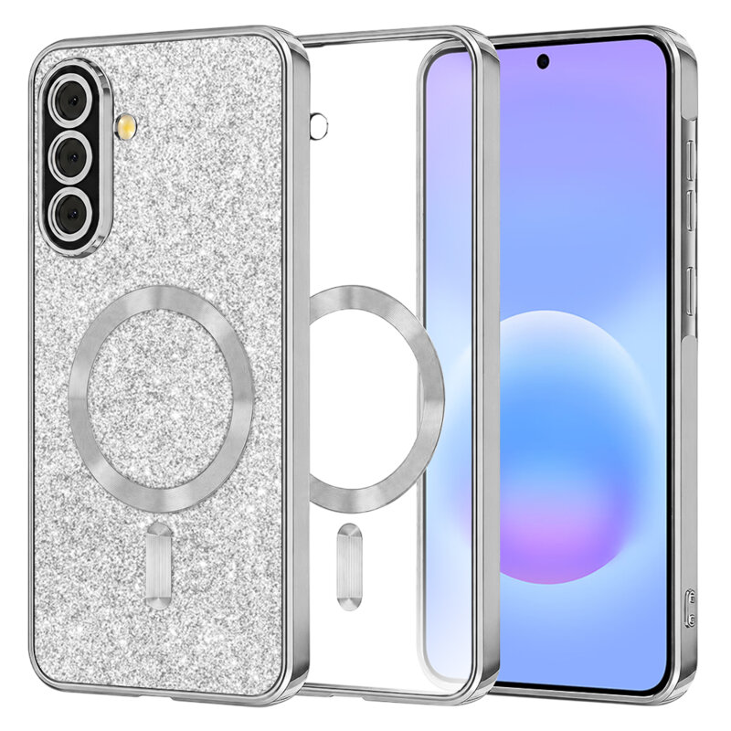 Husa premium Samsung Galaxy A57 5G Techsuit Luxury Glitter MagSafe, argintiu