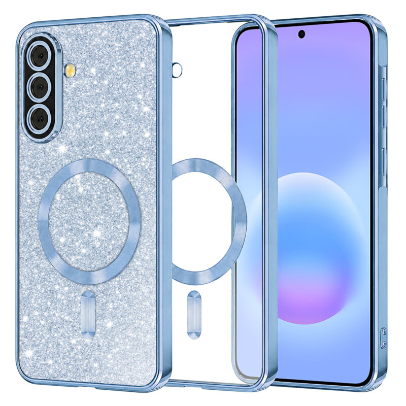 Husa premium Samsung Galaxy A57 5G Techsuit Luxury Glitter MagSafe, bleu
