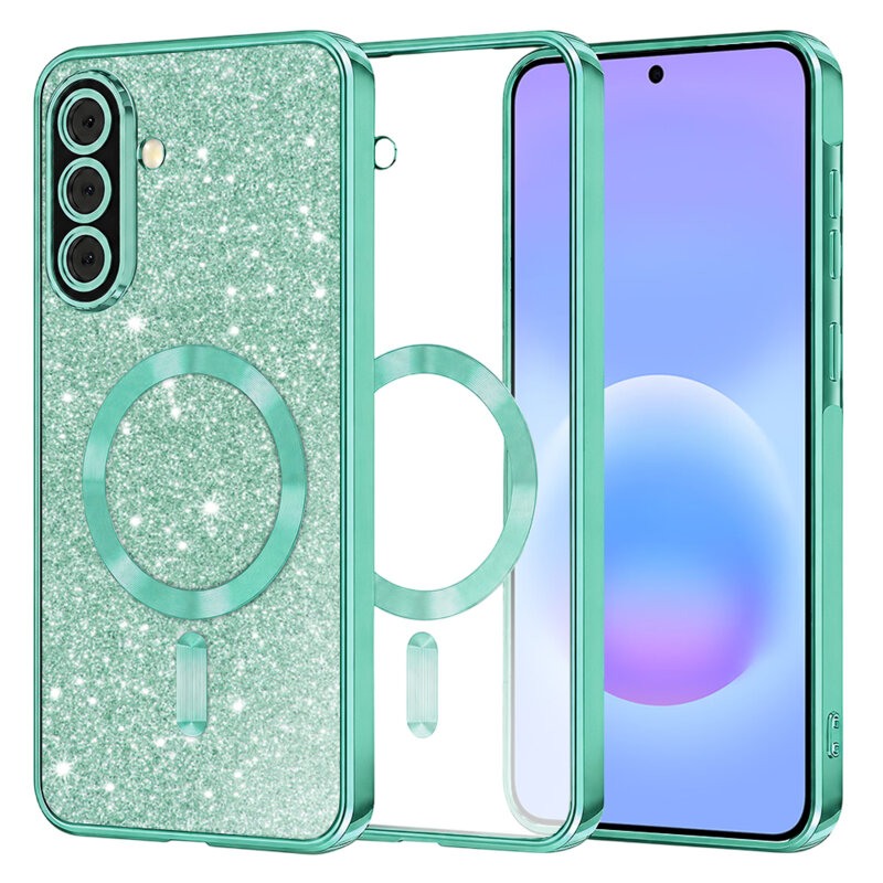 Husa premium Samsung Galaxy A57 5G Techsuit Luxury Glitter MagSafe, verde deschis