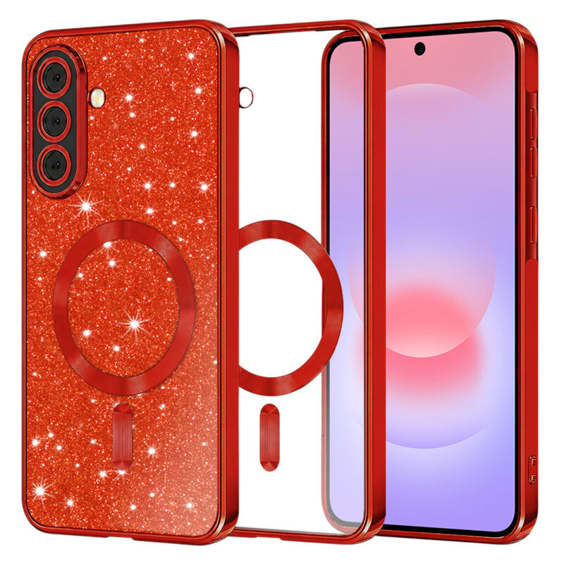 Husa premium Samsung Galaxy A37 5G Techsuit Luxury Glitter MagSafe, rosu