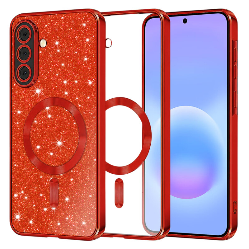 Husa premium Samsung Galaxy A57 5G Techsuit Luxury Glitter MagSafe, rosu
