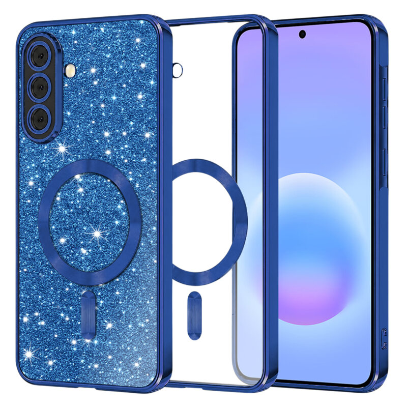 Husa premium Samsung Galaxy A57 5G Techsuit Luxury Glitter MagSafe, albastru