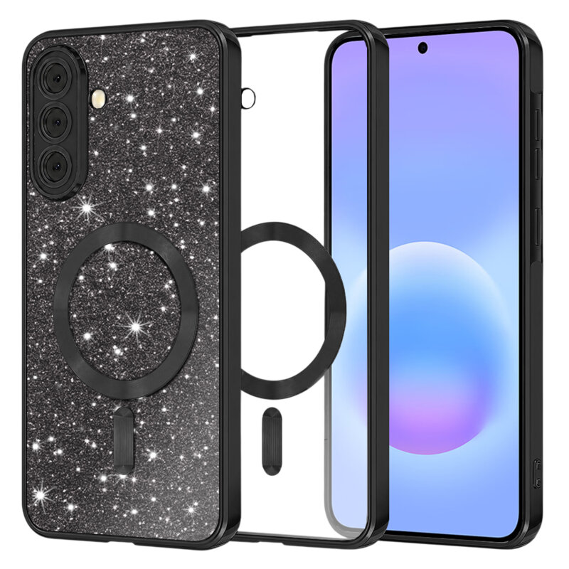 Husa premium Samsung Galaxy A57 5G Techsuit Luxury Glitter MagSafe, negru