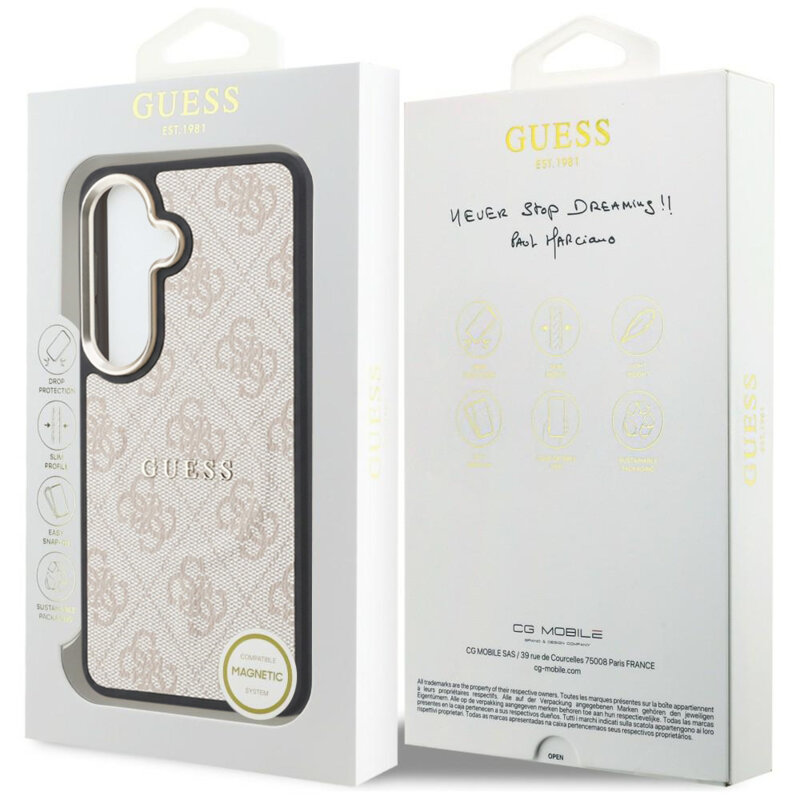 Husa Guess Samsung Galaxy S26 4G Embossed Ring MagSafe, roz, GUHMS26SP4MSEGCP