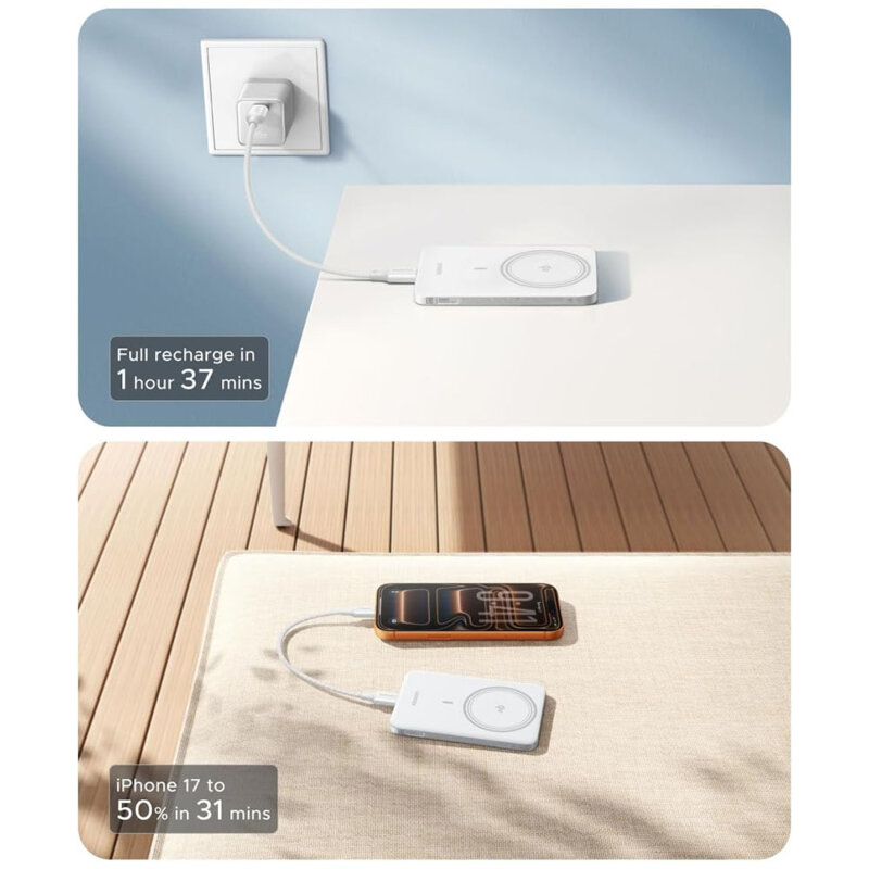 Power bank wireless MagSafe, 5000mAh Ugreen, 15W, alb, 95931B