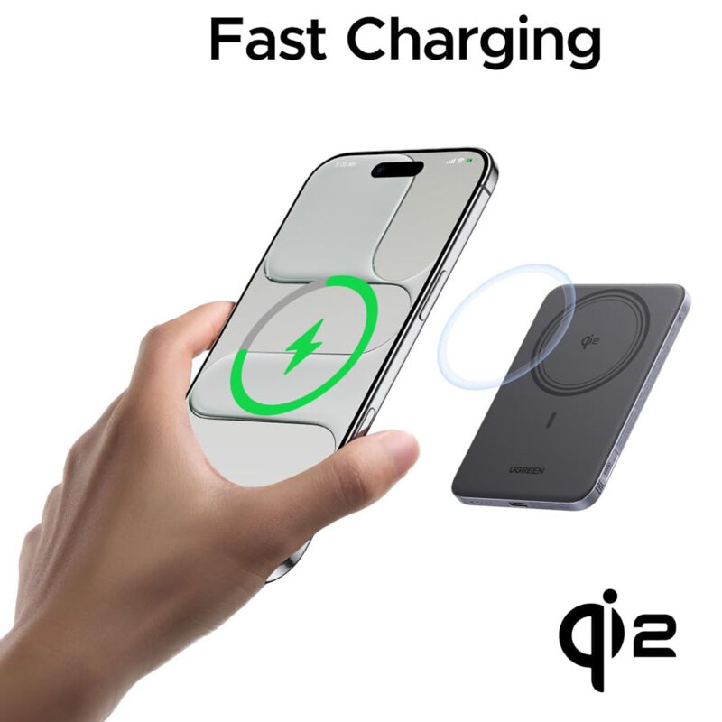 Power bank wireless MagSafe, 5000mAh Ugreen, 15W, gri, 75984B