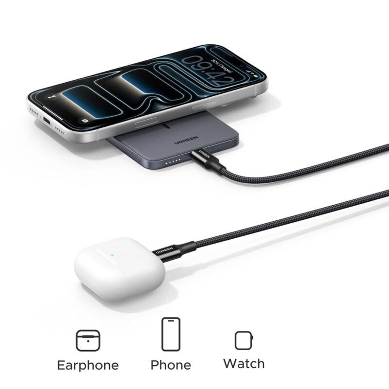 Power bank wireless MagSafe, 5000mAh Ugreen, 15W, gri, 75984B