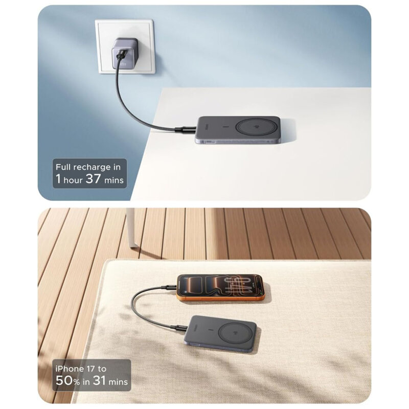 Power bank wireless MagSafe, 5000mAh Ugreen, 15W, gri, 75984B