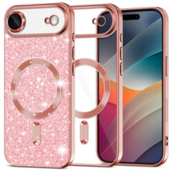 Husa premium iPhone 17 Air Techsuit Luxury Glitter MagSafe, roz auriu