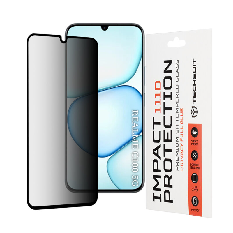 Folie sticla Realme C100 5G Techsuit 111D Privacy Full Glue, negru