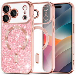 Husa premium iPhone 17 Pro Max Techsuit Luxury Glitter MagSafe, roz auriu
