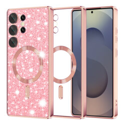 Husa premium Samsung Galaxy S25 Ultra Techsuit Luxury Glitter MagSafe, roz auriu