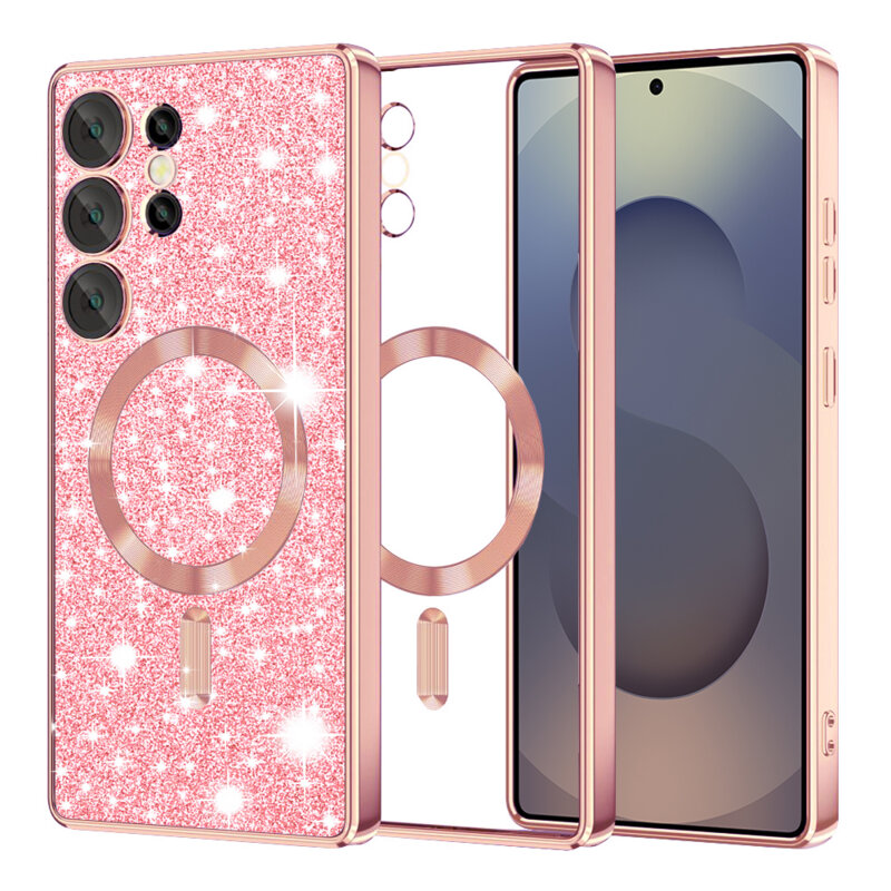 Husa premium Samsung Galaxy S25 Ultra Techsuit Luxury Glitter MagSafe, roz auriu
