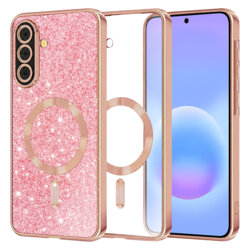 Husa premium Samsung Galaxy A57 5G Techsuit Luxury Glitter MagSafe, roz auriu