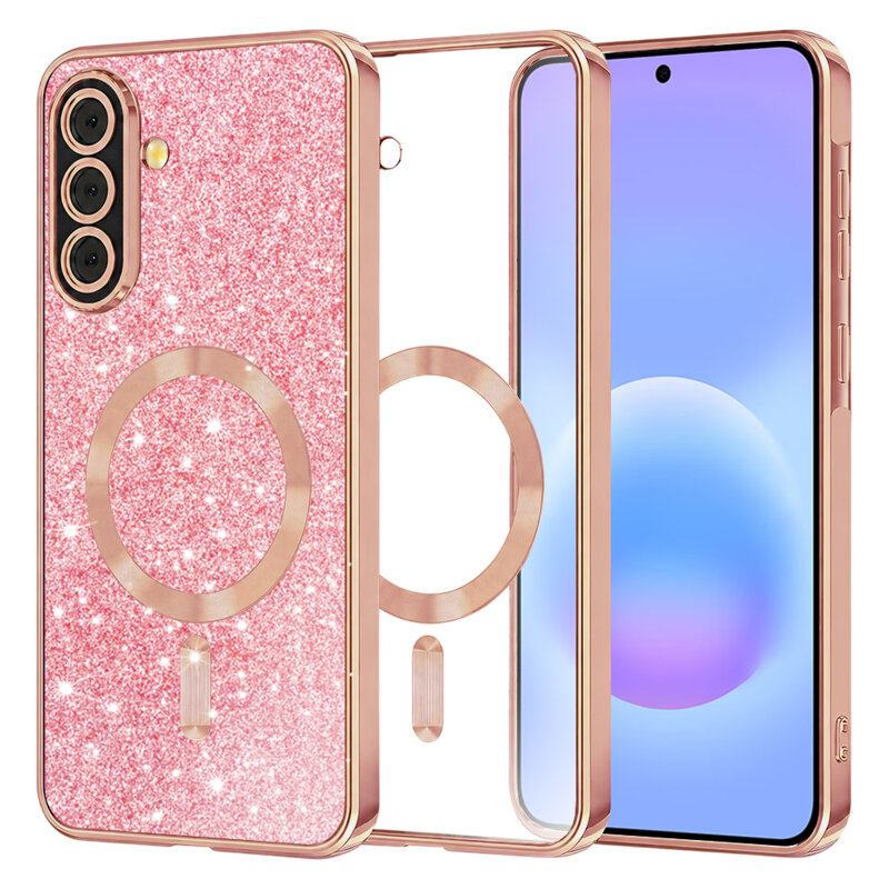 Husa premium Samsung Galaxy A57 5G Techsuit Luxury Glitter MagSafe, roz auriu