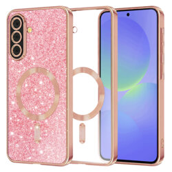 Husa premium Samsung Galaxy A36 5G Techsuit Luxury Glitter MagSafe, roz auriu