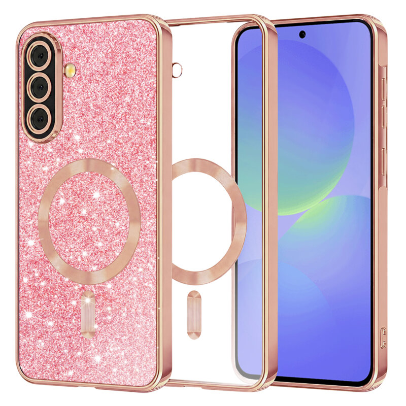 Husa premium Samsung Galaxy A36 5G Techsuit Luxury Glitter MagSafe, roz auriu