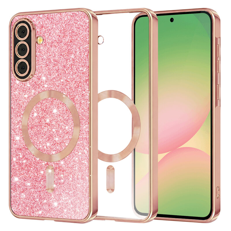Husa premium Samsung Galaxy A56 5G Techsuit Luxury Glitter MagSafe, roz auriu