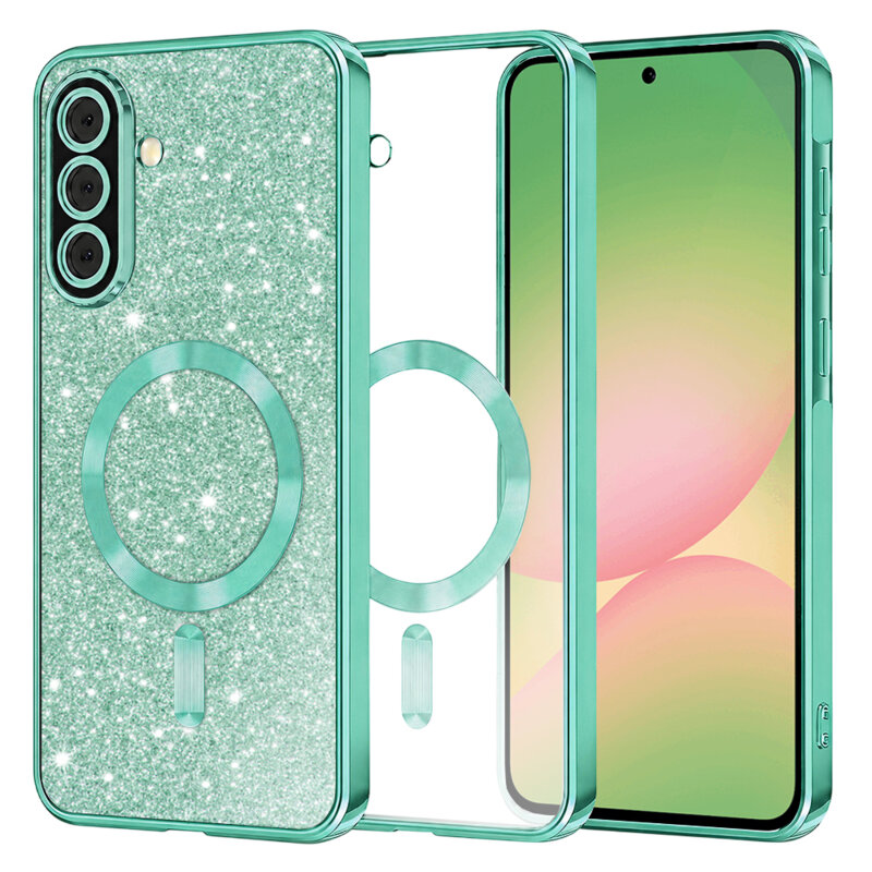 Husa premium Samsung Galaxy A56 5G Techsuit Luxury Glitter MagSafe, verde deschis