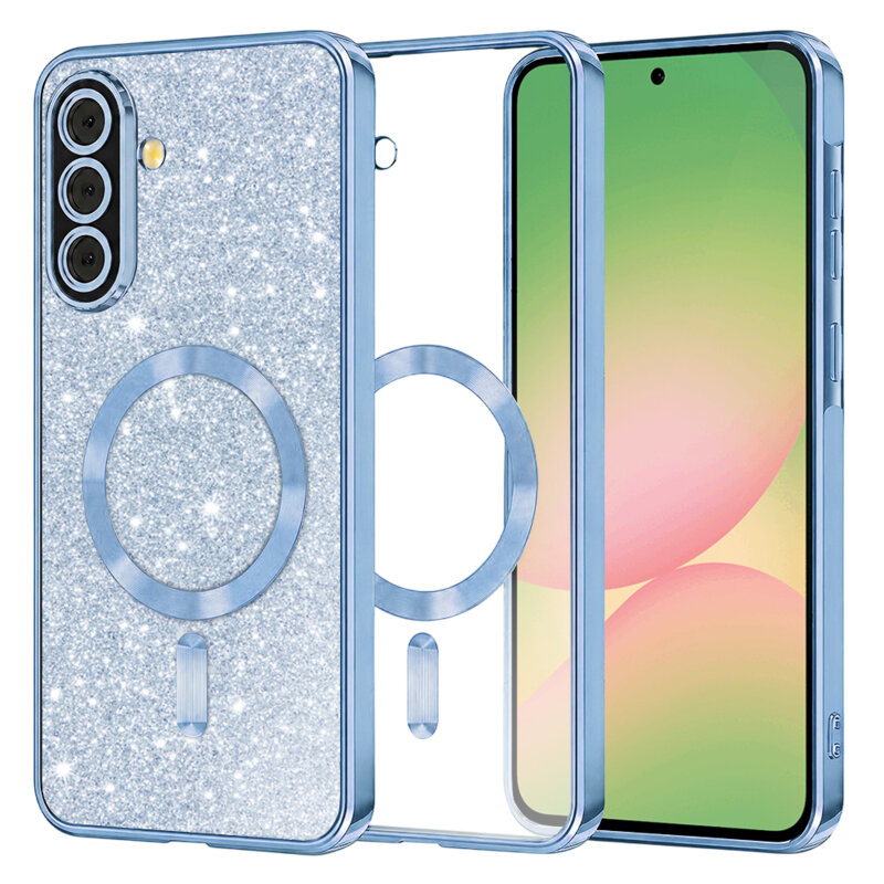 Husa premium Samsung Galaxy A56 5G Techsuit Luxury Glitter MagSafe, bleu
