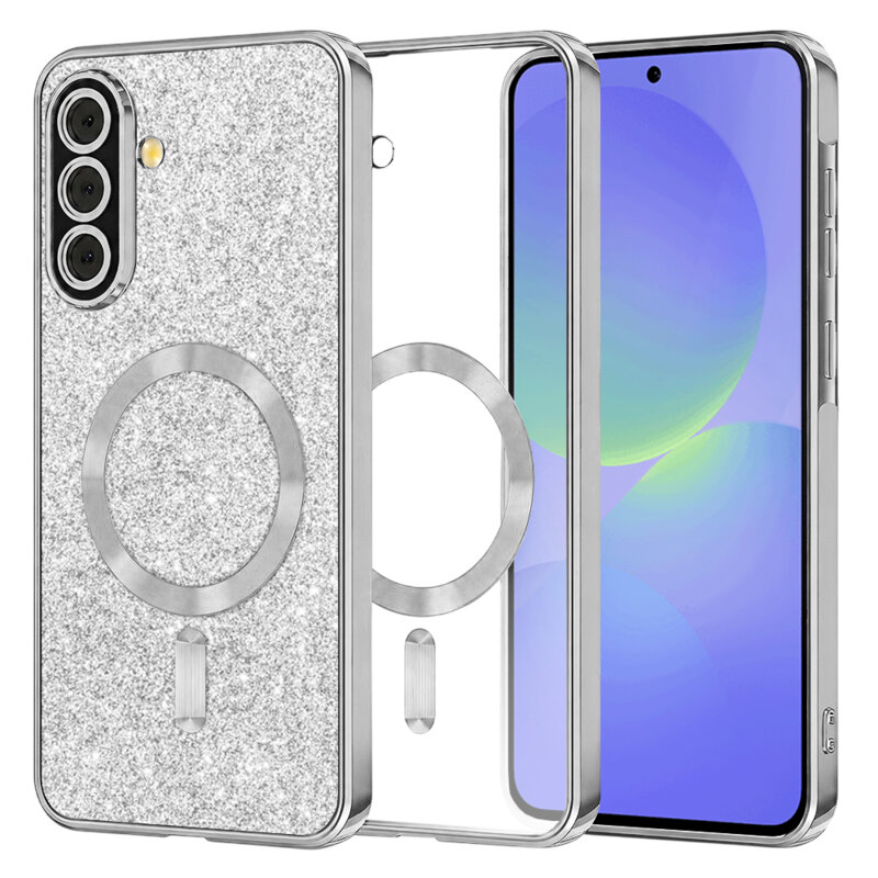 Husa premium Samsung Galaxy A36 5G Techsuit Luxury Glitter MagSafe, argintiu