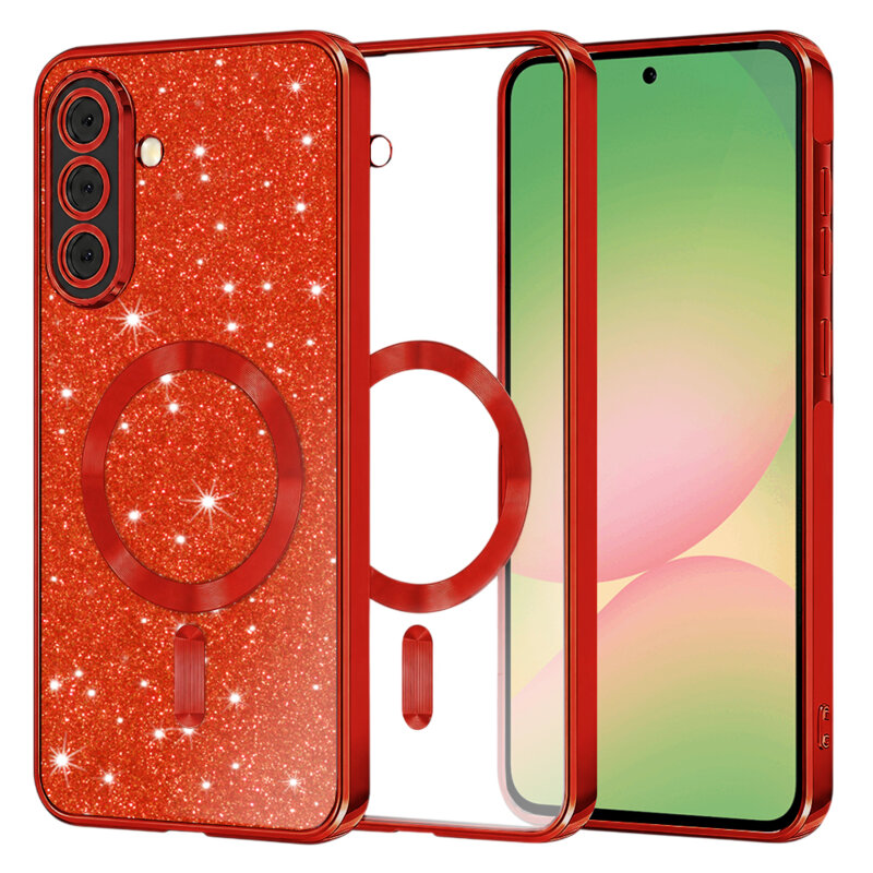 Husa premium Samsung Galaxy A56 5G Techsuit Luxury Glitter MagSafe, rosu