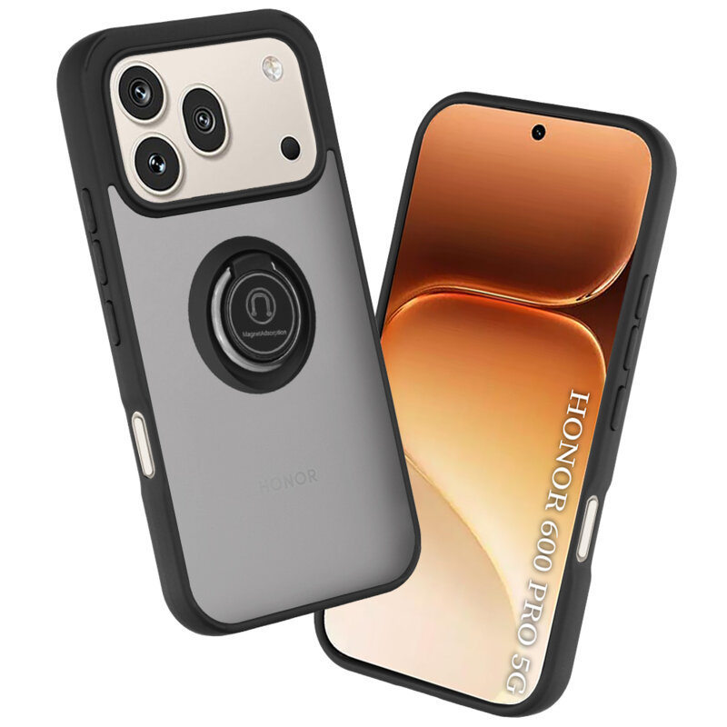 Husa Honor 600 Pro Techsuit Glinth cu inel suport stand magnetic, negru