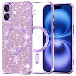 Husa premium iPhone 16 Techsuit Luxury Glitter MagSafe, mov deschis