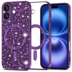 Husa premium iPhone 16 Techsuit Luxury Glitter MagSafe, mov