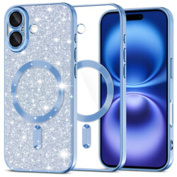 Husa premium iPhone 16 Techsuit Luxury Glitter MagSafe, bleu