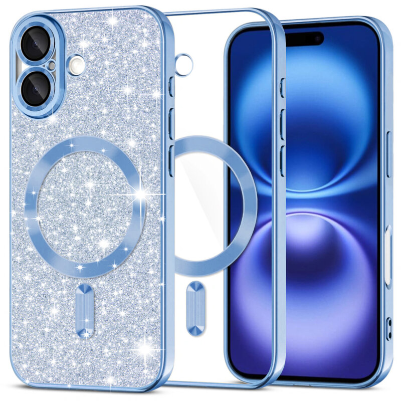 Husa premium iPhone 16 Techsuit Luxury Glitter MagSafe, bleu