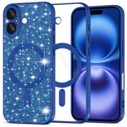 Husa premium iPhone 16 Techsuit Luxury Glitter MagSafe, albastru