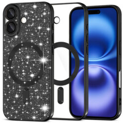 Husa premium iPhone 16 Techsuit Luxury Glitter MagSafe, negru
