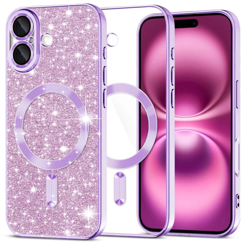 Husa premium iPhone 16 Plus Techsuit Luxury Glitter MagSafe, mov deschis